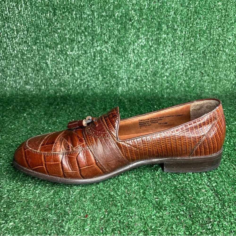Stacy Adams Mens Genuine Snake Brown‎ Loafer Shoes Size 10.5 M